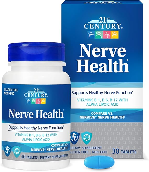 21st Century Nerve Health, Alpha Lipoic Acid 300mg with B Vitamins, 30ct | Alpha Lipoic Acid 300 mg with Vitamins B1, B6 & B12, Nerve Function & Antioxidant Support, ALA Supplement, Gluten Free
