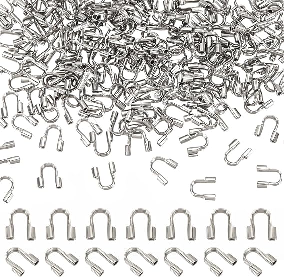 PH PandaHall 200pcs 304 Stainless Steel Wire Guardian Protectors U Shape Wire Guard Loops Thread Protector, 0.7mm Hole Wire Protector for Necklaces Bracelets Beading Jewelry Making Craft
