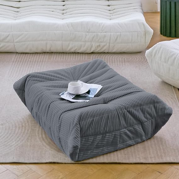 N&V Ottoman for Fireside Chair and Sofa, Soft Premium Corduroy Ottoman, Foam Ottoman for Accent Chair, Living Room Bedroom (Forest Grey)