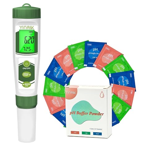 YINMIK 2024 New 4 in 1 pH Meter with Extra pH Calibration Powder