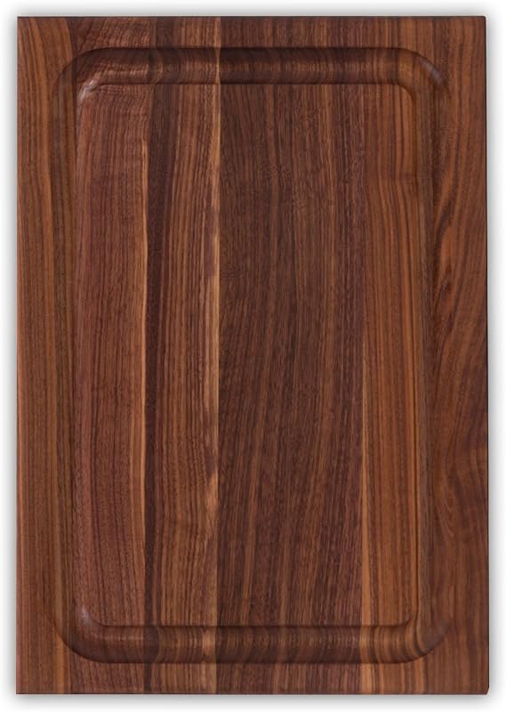 John Boos BBQ Series Rectangular Wooden Walnut Cutting Board 18x12 1.5 Thick, 7-lb Reversible Butcher Block with Juice Groove, Edge-Grain & Finger Grips Made in the USA