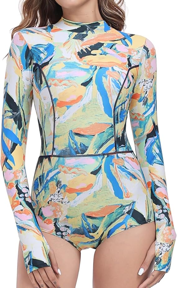 AXESEA Womens Long Sleeve Swimsuits Zip Rash Guard One Piece Bathing Suit