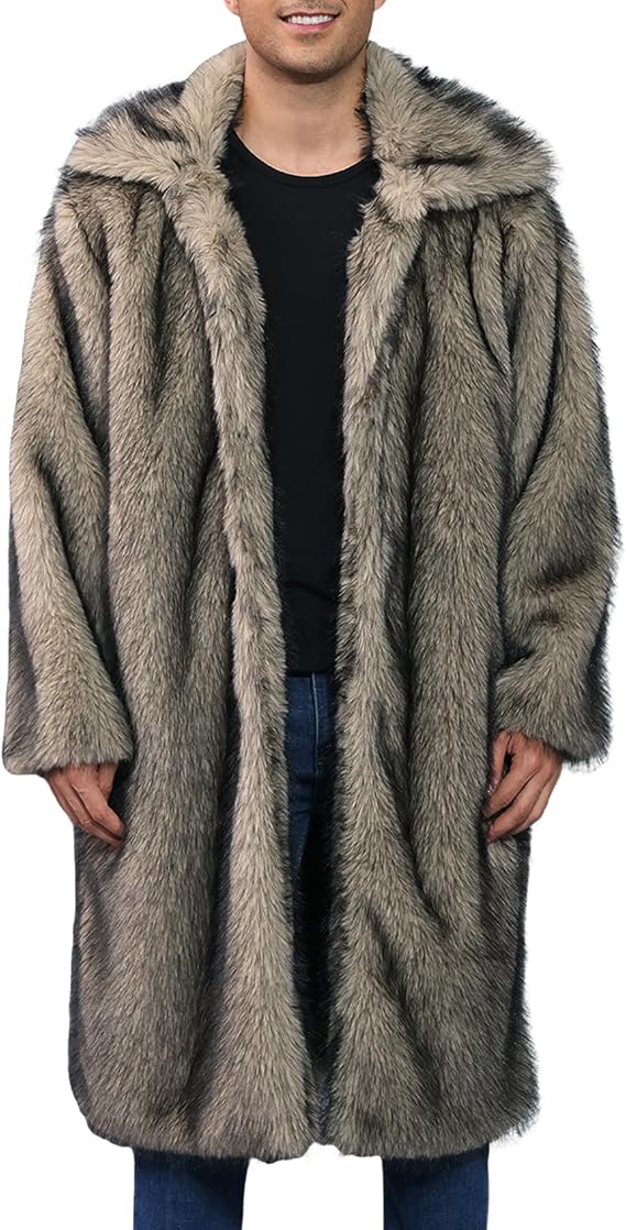 Arssm Mens Faux Fur Coat Long Fluffy Furry Jacket Shaggy Jakcets
