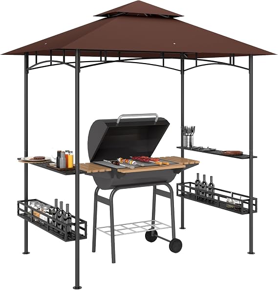 Outsunny 8' x 5' Grill Gazebo, 2-Tier Outdoor BBQ Gazebo Dark Brown