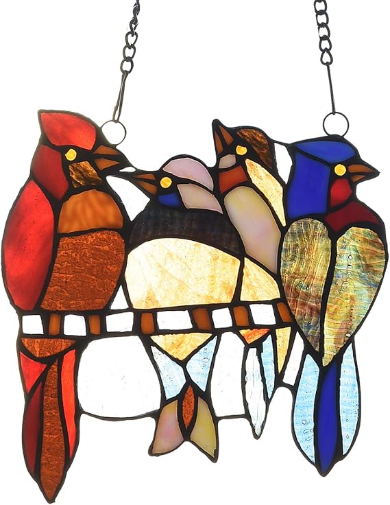Capulina Four Birds Stained Glass Window Hangings Tiffany Style Art Handicrafts Birds Suncatcher Home Office Decor Gifts for Grandma Mom