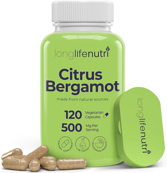 LongLifeNutri Citrus Bergamot Extract 500mg - 120 Vegetarian Capsules, 40% Polyphenolic Flavanones, 4-Month Supply, Plant-Based Anti-Oxidant, Tested, Made in USA