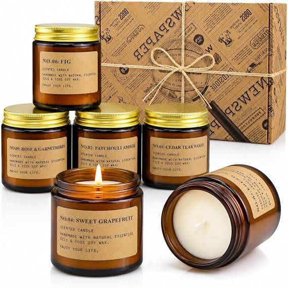 Scented Candles Gift Set for Women, 6 Pack Soy Wax Aromatherapy Candles, Long Lasting Scented Candles for Home Fragrance, Birthday, Christmas and Mother's Day, Mum, Wife and Friends, Up to 150 Hours [Energy Class A]