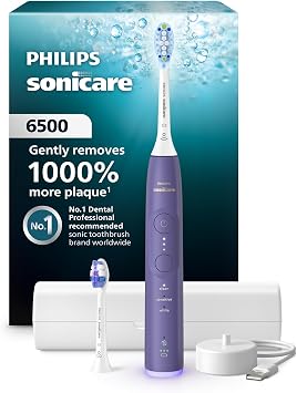 Philips Sonicare 6500 Series Electric Toothbrush - Next-Generation Sonicare Technology, Pressure Sensor, 9 Brushing Settings, SmarTimer, BrushPacer, 21-Day Runtime, Travel Case, Purple, HX7417/05