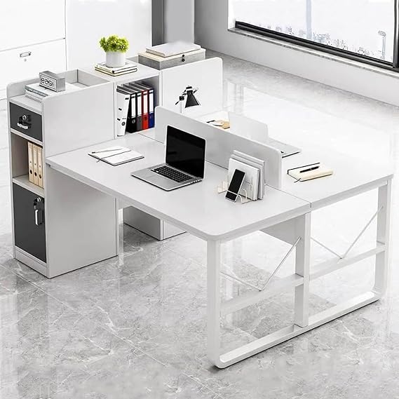 Two Person Desk with Drawers,Double Computer Desk with Partition,Large Wooden Study Table with Storage Cabinet,Modern Simple Writing Table Workstation for Home Office(150x120x112cm(59x47x44inch), C)