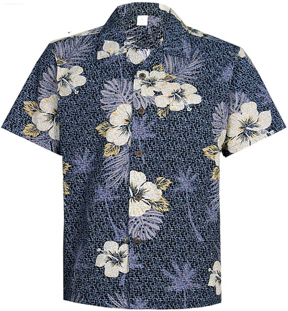 Palmwave Mens Hawaiian Cotton Aloha Shirt, Short Sleeves Button Down Beach Clothing. Big Mens Shirt, Floral Casual Shirt.