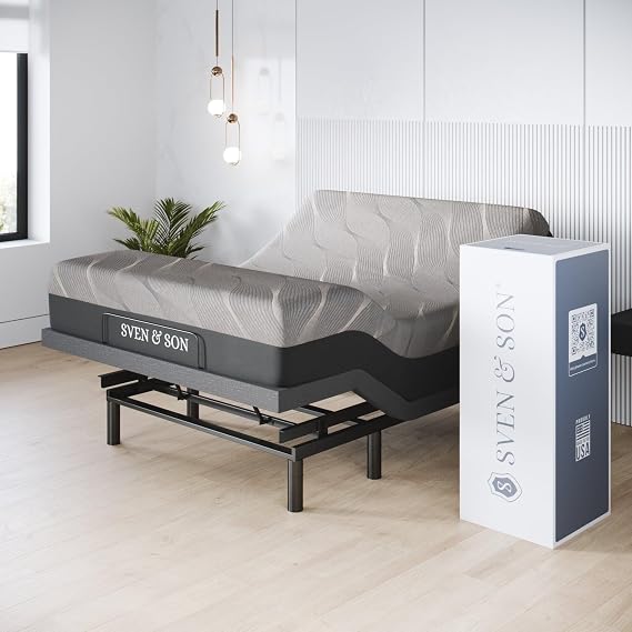 Sven & Son Harmony Adjustable Bed Base, Head and Foot Lift, Massage, Under-Bed Lights, USB, Gel Memory, Zero Gravity Smart Frame - Queen + 10 inch Memory Foam Matt (Firm)
