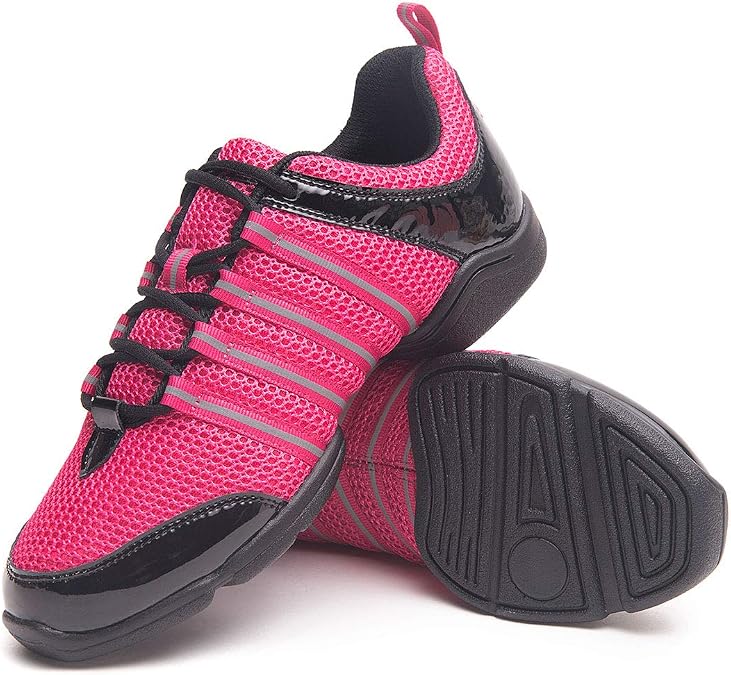 Skazz by Sansha Womens Dance Studio Exercise Sneakers Mesh Patent Leather Mambo M130M,Rose/Black,7.5
