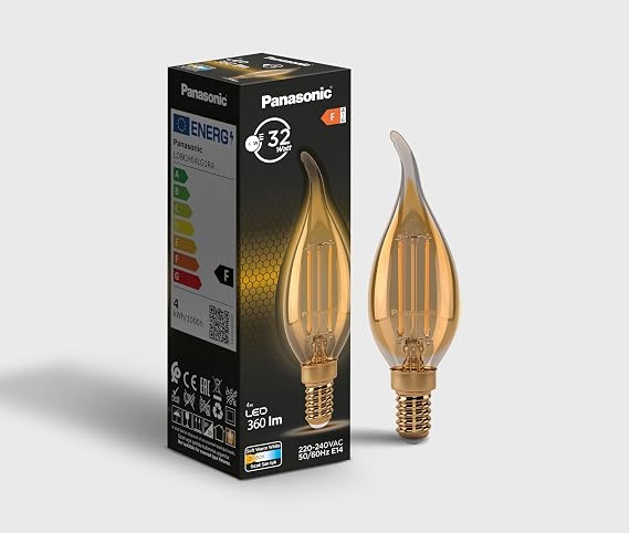 Panasonic Filament Ampul (Mum Tipi) E14 FLAME 4W 360LM 2000K Gold (Sıcak Sarı Işık) [Enerji Sınıfı F]