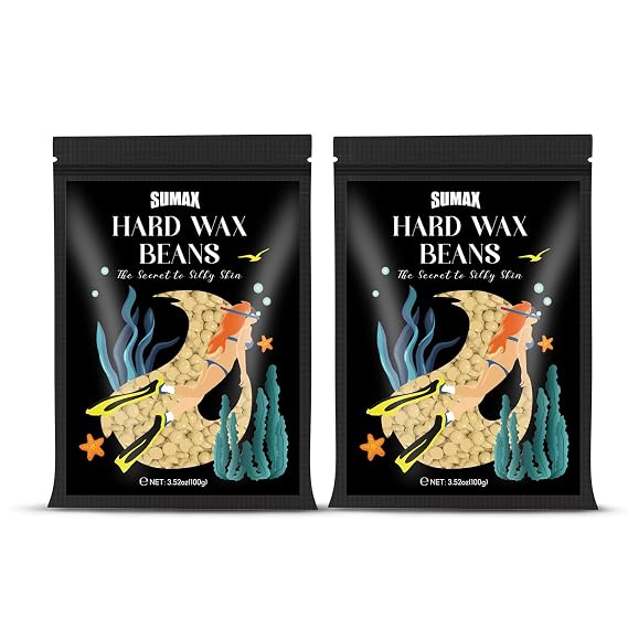 SUMAX Wax Beads for Hair Removal Sensitive Skin - 2 Packs Gentle Hair Removal for Face, Eyebrow, Legs - Waxing Beads for Brazilian Wax Beans for Women and Men - Cream