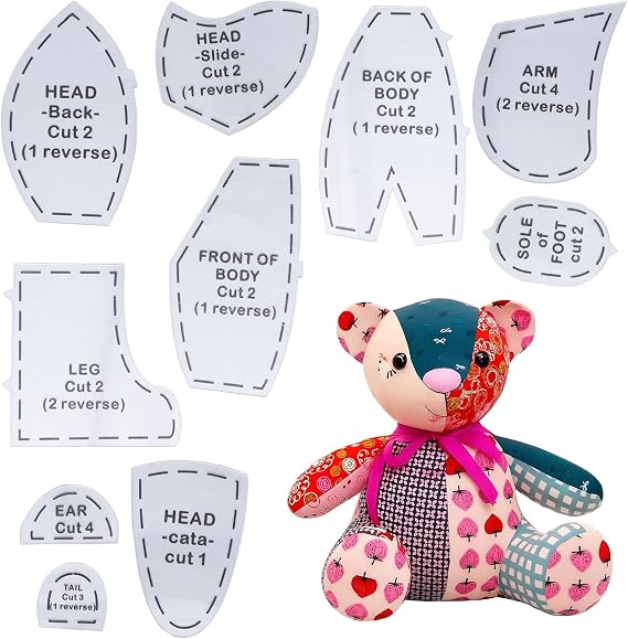 Memory Bear Sewing Pattern Kit for Beginners - 15 Inch Reusable Acrylic Template Set with Easy Guide Instructions, Perfect for Creating Keepsake Teddy Bears & Rag Dolls from Fabrics (15Inch)