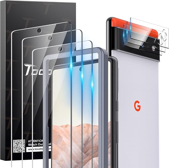TOCOL [3 Pack] Compatible for Google Pixel 6 5G 6.4'' Tempered Glass Screen Protector & Glass Camera Lens Protector, Case Friendly, Anti-Scratch [Alignment Tool] [Fingerprint Unlock]