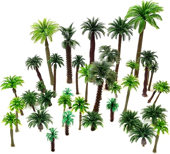 36 Stück Palmenmodelle Baeume Modellbau Kunststoffbäume für Projekte (3-16 cm) Bäume h0