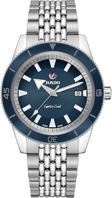 Rado - Captain Cook - Men's Automatic Swiss Watch - 42mm Blue Dial with Date - Silver Stainless Steel Bracelet - R32505203