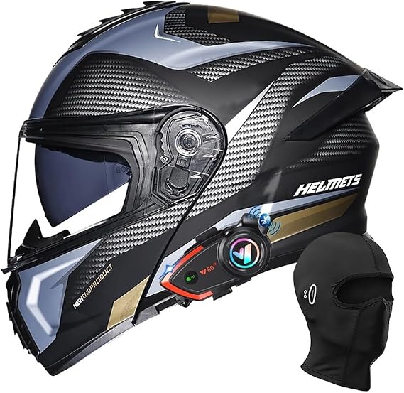 Bluetooth Modular Motorcycle Helmet, DOT FMVSS 218 Approved Flip Up Full Face Dual Visor Helmet, with Waterproof Bluetooth can Support Two-Person Intercom, for Adults Men Women M~L