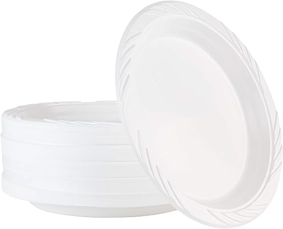 100 Count Disposable 9 Inch White Plastic Dinner Plates large