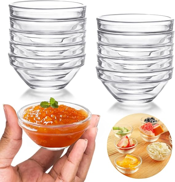 10-Pack Mini Glass Bowls, 75ml Small Glass Bowls for Dips, 3in Ingredient Prep Bowl for Cooking, Sauce Dish Small for Condiment, Spices, Starter -