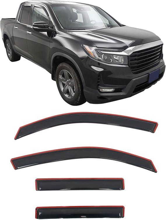 Fit 2017-2026 Honda Ridgeline in Channel Slim Style Acrylic Window Visors | IKON MOTORSPORTS, Smoke Rain Guards, Side Window Wind Deflectors, Impact Resistant, Waterproof, Self-Adhesive, Anti Fog, 4PCS