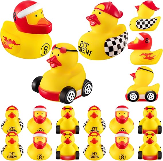 Shappy 50 Pieces Race Car Driver Rubber Duckies 2-Inch Mini Rubber Race Car Duckies for Goodie Bags Racing Theme Birthday Party Favors Decorations