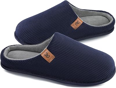 VeraCosy Mens Cozy Slip-on Slippers Corduroy Memory Foam Indoor House Shoes