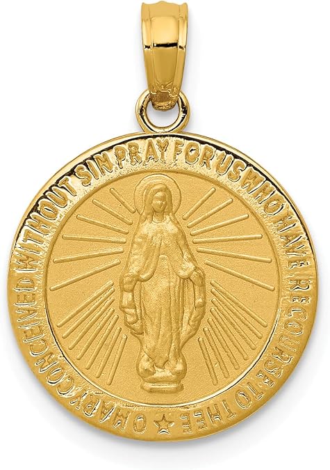 14K Yellow Gold Miraculous Medal Pendant Charm