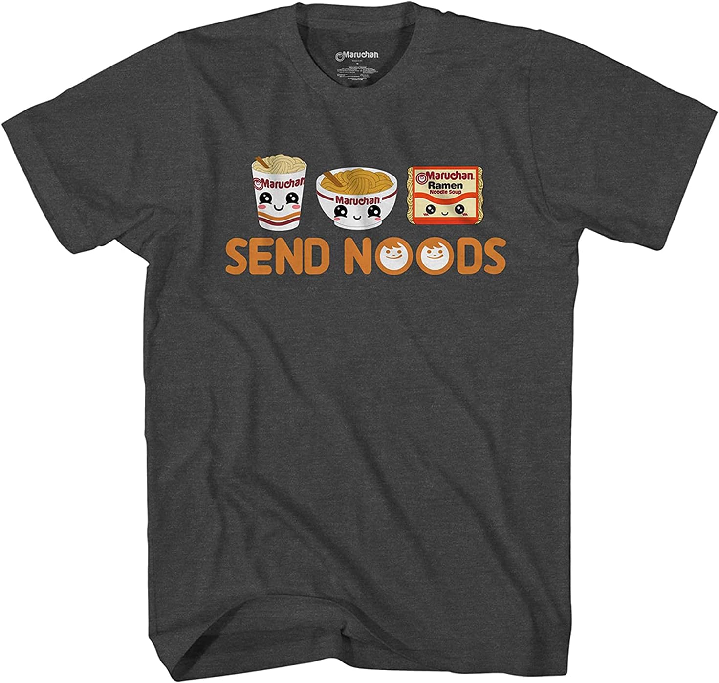 Maruchan Mens Send Noods T-Shirt Ramen Noodles Send Noods Shirt Charcoal Heather, X-Large