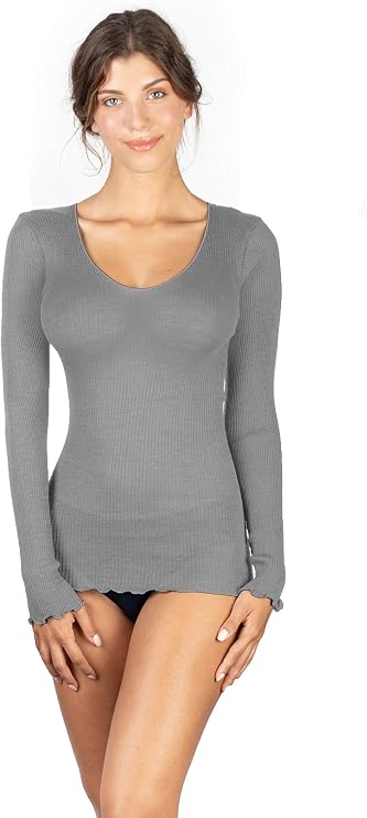 EGI Luxury Wool Silk V-Neck Long Sleeve Top. Proudly Made in Italy.(Art.1493)