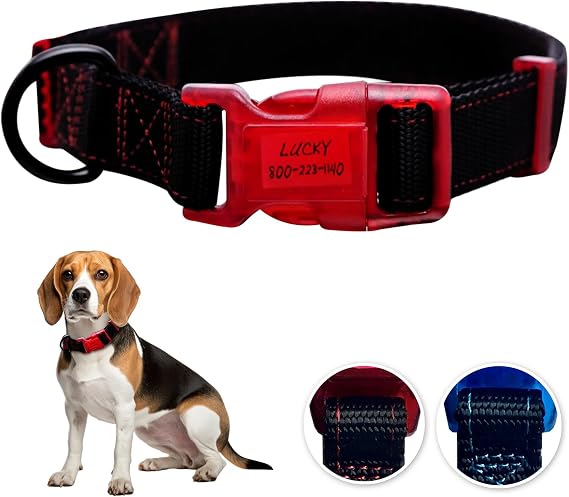 Sporn Dog ID Collar for Medium Dogs, Black & Red Small Dog Collar Made of Nylon with Contrasting Colored Stitiching, Dog Collars for Medium Dogs Includes 3 Pcs Prefolded Waterproof Paper