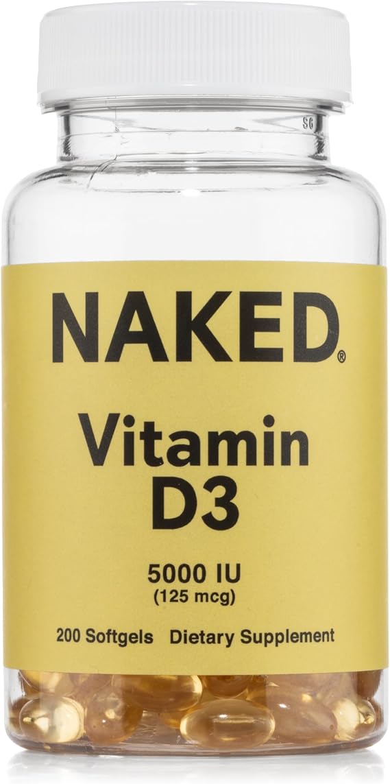NAKED Vitamin D3 5000 IU High Potency Vitamin D Supplement for Immune Support, Bone Strength, Muscle Function 200 Vitamin D Softgels