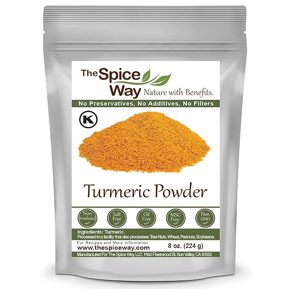 The Spice Way Turmeric Powder 8 oz Powdered Ground Turmeric Root Curcuma | Earthy turmeric root powder for rice, curries, soups, masala and golden milk; Kosher Certified; Resealable Bag