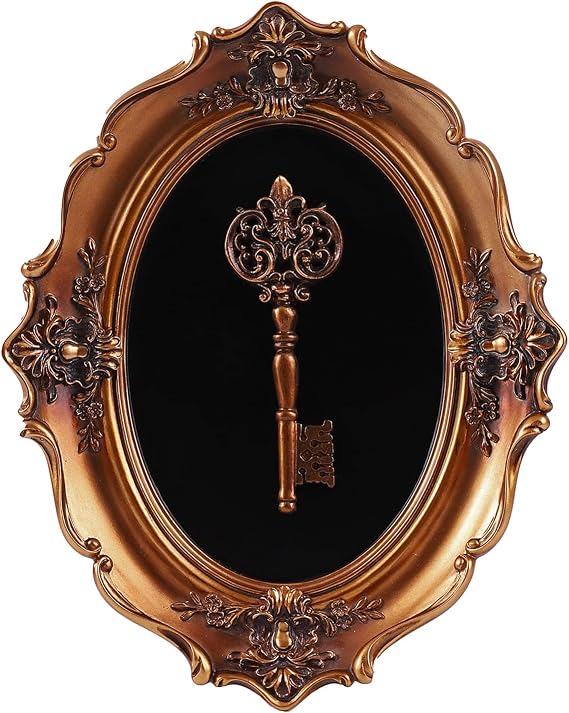 SIKOO Vintage Wall Sculptures Antique Wall Art Hand Painted Wall Hanging Decoration With Embossed Skeleton Key Design Antique Pediment Gothic Wall Statue Skeleton Key Home Ornament Gallery,Bronze
