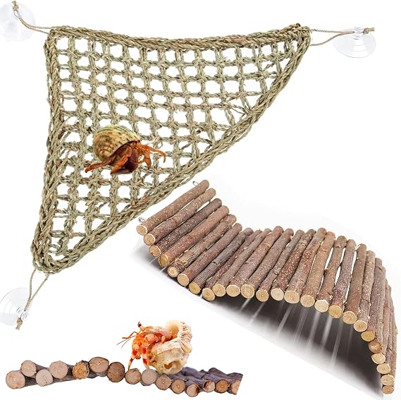 Adullpony Bearded Dragon Tank Accessories Set: Reptile Habitat Decor with Climbing Hammock Toys, Natural Wood Hideout for Hermit Crab, Lizard, Leopard Gecko,Crested,Tortoise, Snake
