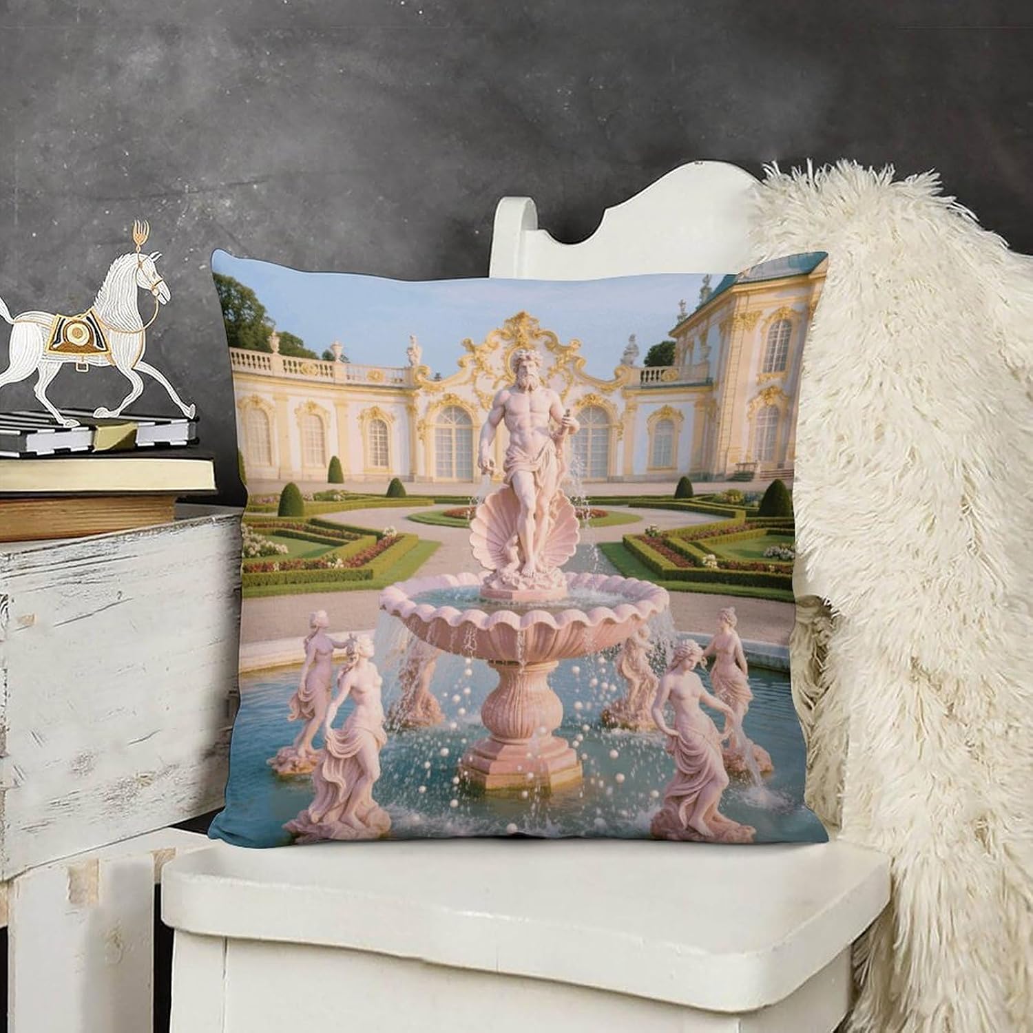 Shell Fountain Palace Throw Pillow Covers 20 "x20 Plush Soft Decorative Farmhouse Square Accent Pillow Cases Spring Sofa Cushion Case for Couch Bedroom Living Room Home Decor