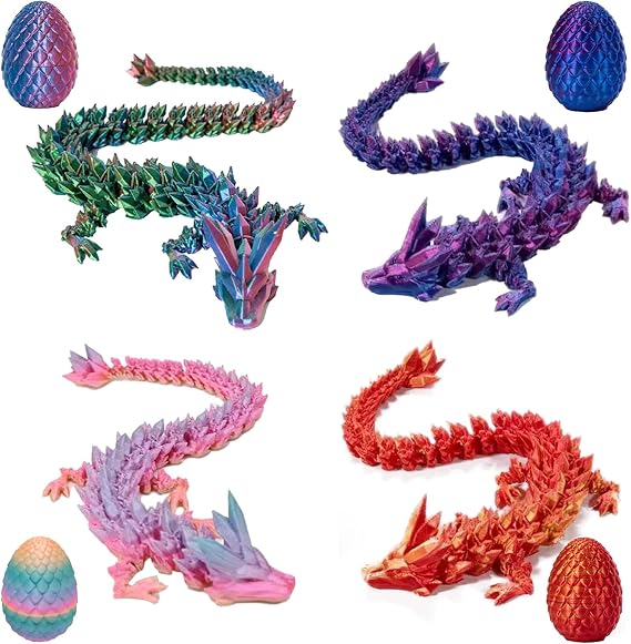 4PCS 3D Printed Dragon Eggs with Dragon Inside,Articulated Fidget Dragons Mythical 3D Printed Dragons for Easter Basket Fillers,Home Office Decoration & Adults Kids Gift