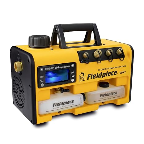 Fieldpiece VPX7 Vacuum Pump 10 CFM, 34 HP DC Motor, RunQuick Oil Change System Portable - Professional HVAC Tool - A2L Compatible