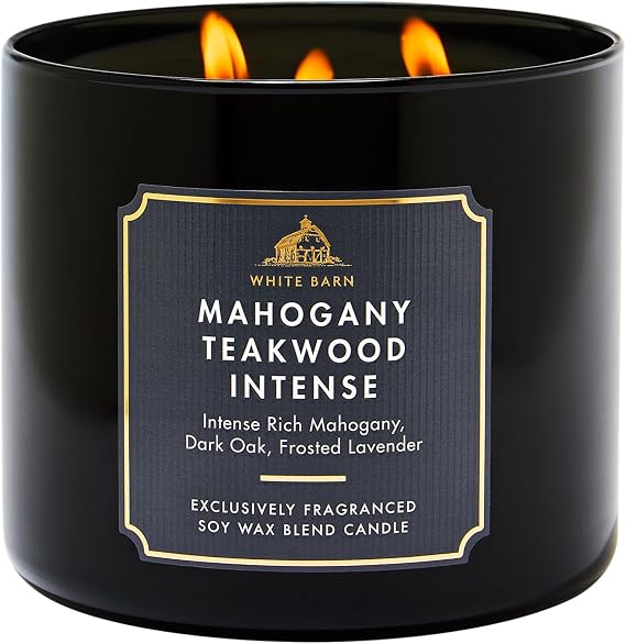 Bath & Body Works 3-Wick Candle, Mahogany Teakwood Intense, Soy Wax Blend