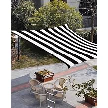 Black Striped Sun Shade Sail 8'x10' Rectangle Outdoor Shade Canopy, Modern Farmhouse Black White Stripes Porch Shades Outdoor Sun Blocking Screen, Sunshade Cloth Covers for Deck/Patio/Garden