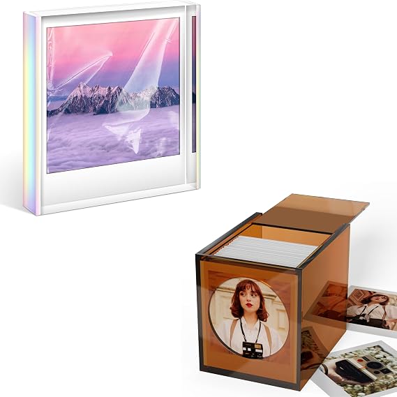 WINKINE Polaroid Storage Box & Polaroid Frame for Polaroid i-Type/600/SX-70 Film, 4.2 x 3.5 Acrylic Picture Frame for Polaroid Film, Polaroid Photo Picture Frame