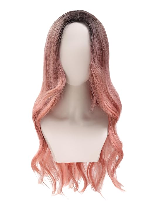 DAZCOS Anime Female Cosplay Long Wavy Wig 23.62 Inch Women Costume Accessories for Party Halloween (Pink 2)