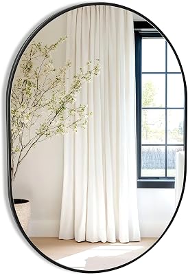 Oval Black Bathroom Mirror,24 x 36 Inch Wall Vanity Modern Tempered Glass Mirror for Over Sink,Bedroom,Living Room,Entryway