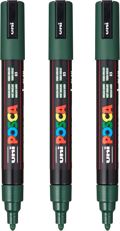posca PC-5M Water-Based Paint Markers, Reversible Medium Tip (1.8-2.5mm), Apple Green, 3 Count