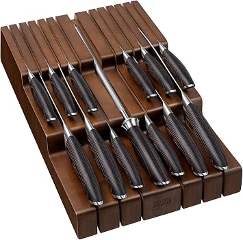 HOSHANHO Kitchen Knife Set with Block, 14-Piece Professional Ultra Sharp Knife Block Set in Knife Drawer Organizer, Japanese High Carbon Stainless Steel Chef Knives Set with Sharpener