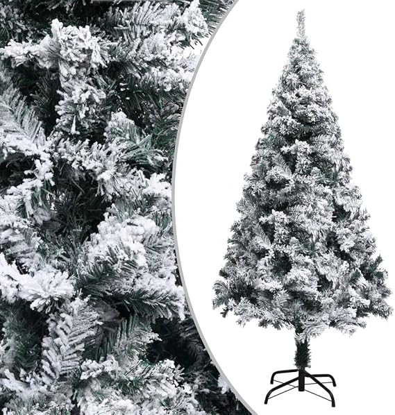 Artificial Pre-lit Christmas Tree with Flocked Snow Green 82.7" Small Artificial Christmas Tree Christmas Tree Artificial Christmas Tree Christmas Tree for Room for Porch Office Room Living Room