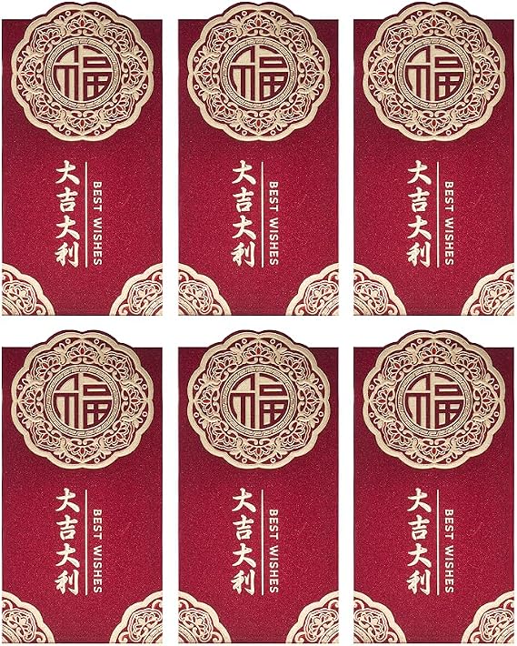 48Pcs Chinese New Year Red Envelopes Large Red Packet 2025 Year of the Snake Hong Bao, Chinese Lucky Money Pockets for Wedding Chinese Lunar Year,6.7 x 3.5 In