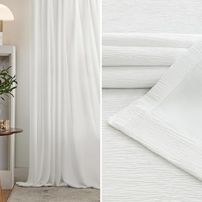 BULBUL White Sheer Curtains 84 inches Long for Living Room Semi Light Filtering Modern Drapes Privacy Sheer Cotton Blend Wrinkle Texture Window Curtains Back Tab for Bedroom