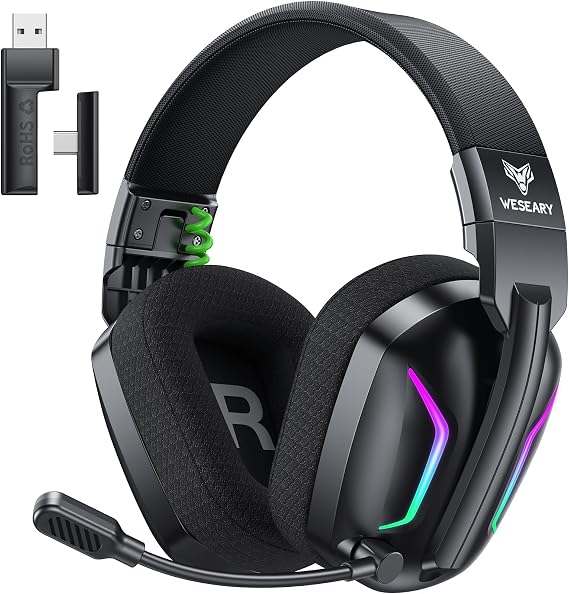 WESEARY Wireless Gaming Headset for PS5, PS4, PC, Switch & Mac, 20ms Ultra-Low Latency, 2.4GHz USB & Bluetooth 5.4 Gaming Headphones with Mic, 50H Battery Life, 3D Spatial Audio, Pack of 2